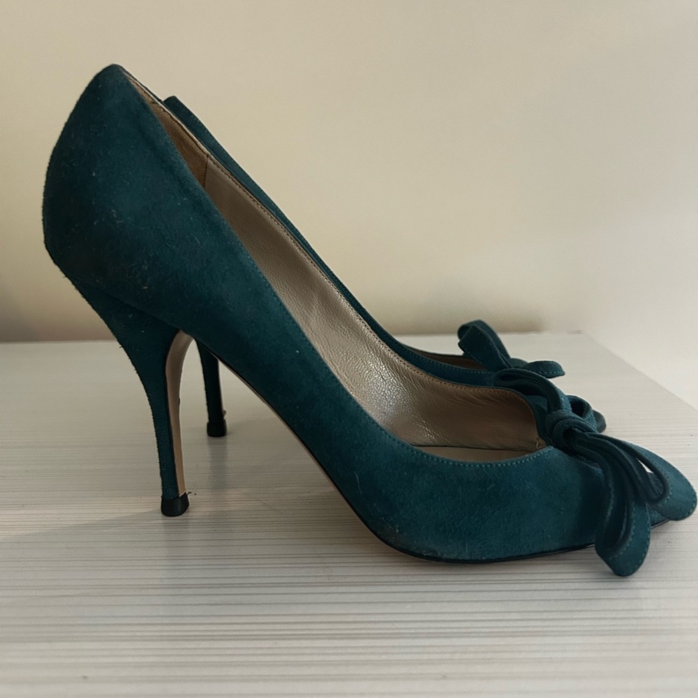 Velentino Teal Peep Toe with bow